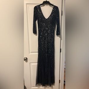 Aidan Mattox Navy Sequin Long Sleeve Gown